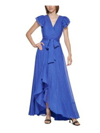 カルバンクライン CALVIN KLEIN Womens Blue Asymmetrical Hem Flutter Sleeve Formal Dress 6 レディース