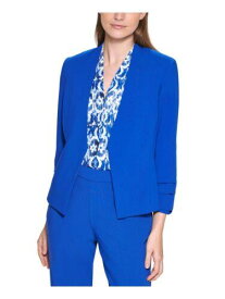 カルバンクライン CALVIN KLEIN Womens Blue Open Front Lined Cuffs Blazer Jacket 16 レディース