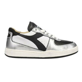 ディアドラ Diadora Mi Basket Low Metallic Dirty Lace Up Mens Black Silver White Sneakers メンズ