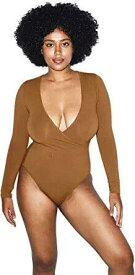 American Apparel Womens Cotton Spandex Long Sleeve Cross V Bodysuit Nude 4 Size レディース