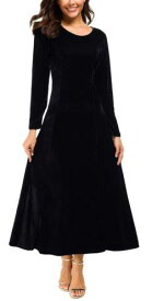 Urban CoCo Womens Elegant Long Sleeve Ruched Velvet Stretchy Long Dress (XL レディース