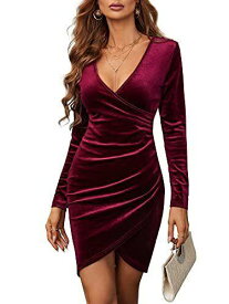 Jeceika JECEIKA Velvet Dress for Women Wrap V Neck Winter Wedding Guest Dress レディース