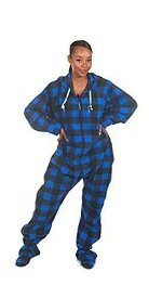 Forever Lazy Footed Adult Bodysuit - Blue Plaid - XL レディース