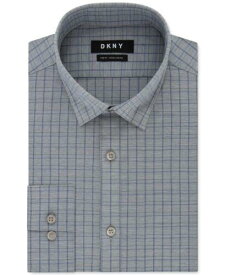ディーケーエヌワイ DKNY Men's Gray Windowpane Plaid Collared Dress Shirt Blue Size 17- 32/33 メンズ