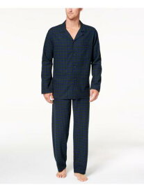 CLUBROOM Mens Navy Plaid Notched Button Up Top Straight leg Pants Pajamas S メンズ
