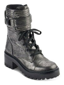 ディーケーエヌワイ DKNY Womens Silver Basia Round Toe Block Heel Leather Combat Boots 5.5 M レディース