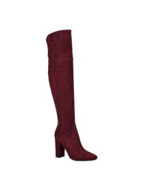 ゲス GUESS Womens Burgundy Gore Stretch Logo Mireya Square Toe Block Heel Boots 7.5 M レディース