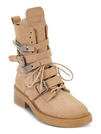 ディーケーエヌワイ DKNY Womens Beige Pull Tab 1 Platform Ita Toe Block Heel Suede Combat Boots 8.5 レディース
