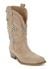 ディーケーエヌワイ DKNY Womens Beige Studded Zari Round Toe Block Heel Leather Cowboy Boots 6 レディース