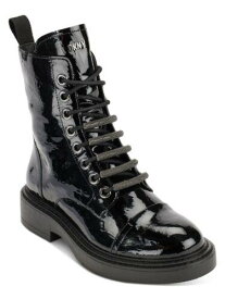 ディーケーエヌワイ DKNY Womens Black Metallic Malaya Almond Toe Block Heel Lace-Up Combat Boots 5.5 レディース