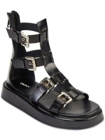 ディーケーエヌワイ DKNY Womens Black Clover Round Toe Platform Zip-Up Leather Gladiator Sandles 9 レディース