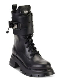 ディーケーエヌワイ DKNY Womens Black 1 Platform Buckled Sava Block Heel Leather Combat Boots 9.5 M レディース