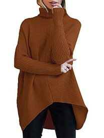 Anrabess ANRABESS Women Ribbed Turtleneck Sweater Oversized Long Sleeve High Low レディース