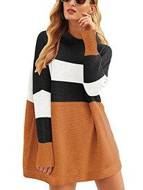ANRABESS Women's Long Sleeve Turtleneck Oversized Loose Color Block Knit レディース