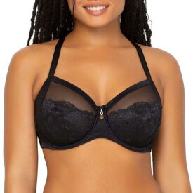Curvy Couture Womens Plus Size Luxe Lace Underwire Bra Black Hue 40H レディース
