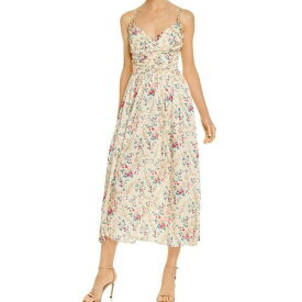 Jill Jill Stuart ジルジルスチュワート JILL JILL STUART NEW Women's Yellow Multi Ruched Floral Satin Midi Dress 6 TEDO レディース