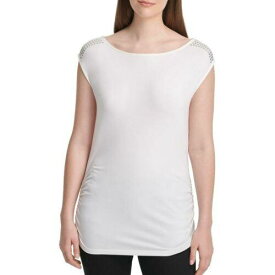 ディーケーエヌワイ DKNY NEW Women's Studded Cap-sleeve Ruched Casual Shirt Top TEDO レディース