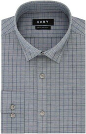 ディーケーエヌワイ DKNY Men's Windowpane Plaid Collared Slim Fit Dress Shirt Blue Size 34-35 メンズ