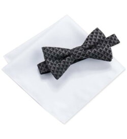 Ryan Seacrest Distinction Men's Bow Tie Pocket Square Geo Set Silk Black One メンズ