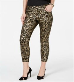 Thalia Sodi Women's Foil Print Skinny Jeans Black -Gold Leopard Size 12 レディース