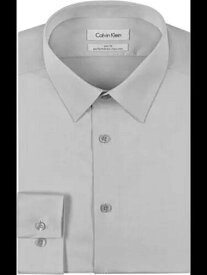 カルバンクライン CALVIN KLEIN Mens Gray Easy Care Classic Stretch Dress Shirt M 15/15.5-34/35 メンズ