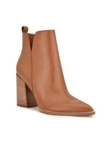 ナインウエスト NINE WEST Womens Brown V- Back Pull Tab Birds Toe Block Heel Leather Booties 6 M レディース