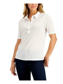 CHARTER CLUB Womens White Short Sleeve Collared T-Shirt Petites PL レディース