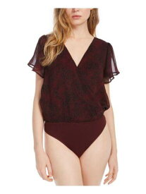 ASH & VIOLET Womens Maroon Snap Closure Printed V Neck Body Suit Size: L レディース