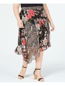INC Womens Black Printed Tea-Length Pleated Skirt Plus Size: 16W レディース
