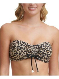 ディーケーエヌワイ DKNY Women's Beige Leopard Print Stretch Ruched Lined Tie Bandeau Swimsuit Top L レディース