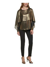 ディーケーエヌワイ DKNY Womens Gold Long Cape Sleeves Overlay Lined Blouse Petites PM レディース