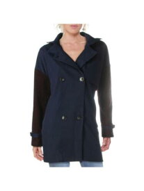 DANCE + MARVEL Womens Navy Pocketed Button Front Color Block Trench Coat L レディース