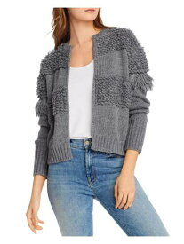 AQUA Womens Gray Frayed Knitted Long Sleeve Open Cardigan Sweater Size: S レディース