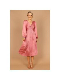 PETAL AND PUP Womens Pink Twist Front Back Long Sleeve Midi Dress S レディース