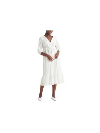BLACK TAPE Womens White 3/4 Sleeve V Neck Midi Wear To Work Fit + Flare Dress S レディース