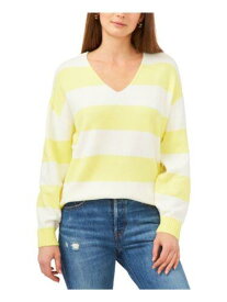 ヴィンス VINCE CAMUTO Womens Yellow Ribbed Striped Long Sleeve V Neck Sweater XL レディース