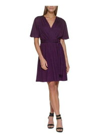 ディーケーエヌワイ DKNY Womens Purple Belted Lined Short Sleeve Above The Knee Sheath Dress 16 レディース