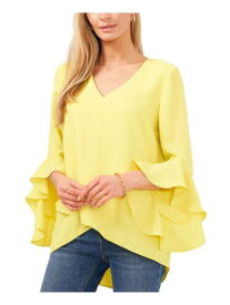 ヴィンス VINCE CAMUTO Womens Yellow Crossover Front Step Hem Flutter Sleeve Tunic Top XS レディース