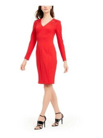 カルバンクライン CALVIN KLEIN Womens Red Zippered Long Sleeve Knee Length Party Sheath Dress 6 レディース