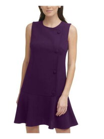 ディーケーエヌワイ DKNY Womens Purple Fitted Faux Button Sleeveless Short Drop Waist Dress 2 レディース