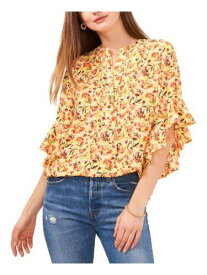 ヴィンス VINCE CAMUTO Womens Yellow Pintucked Front Elbow Sleeve Split Hi-Lo Top S レディース