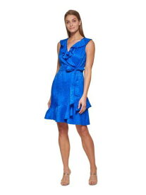 ディーケーエヌワイ DKNY Womens Blue Self Tie Belt Sleeveless Above The Knee Faux Wrap Dress 2 レディース