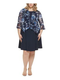 Adrianna Papell JESSICA HOWARD Womens Navy Sleeveless Knee Length Fit + Flare Dress Plus 20W レディース