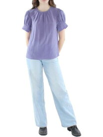 レベッカテイラー REBECCA TAYLOR Womens Purple Keyhole Back Smocked Pouf Sleeve Crew Neck Top L レディース