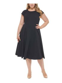 カルバンクライン CALVIN KLEIN Womens Navy Cap Sleeve Below The Knee Fit + Flare Dress Plus 16W レディース