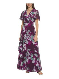 カルバンクライン CALVIN KLEIN Womens Purple Chiffon Lined Flutter Sleeve Formal Gown Dress 2 レディース