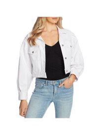CECE Womens White Stretch Pocketed Long Puff-sleeve Cropped Denim Jacket M レディース
