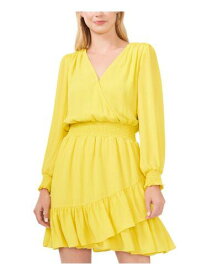 ヴィンス VINCE CAMUTO Womens Yellow Snap Button Front Lined Pouf Sleeve Dress S レディース