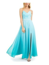 カルバンクライン CALVIN KLEIN Womens Turquoise Chiffon Slit Spaghetti Strap Formal Gown Dress 10 レディース