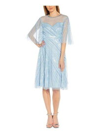 ADRIANNA PAPELL Womens Light Blue Lined Elbow Sleeve Fit + Flare Dress 10 レディース